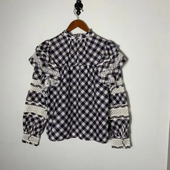 Womens Marie Oliver Que Blouse - Indigo Plaid Size XS EUC! - Picture 4 of 6